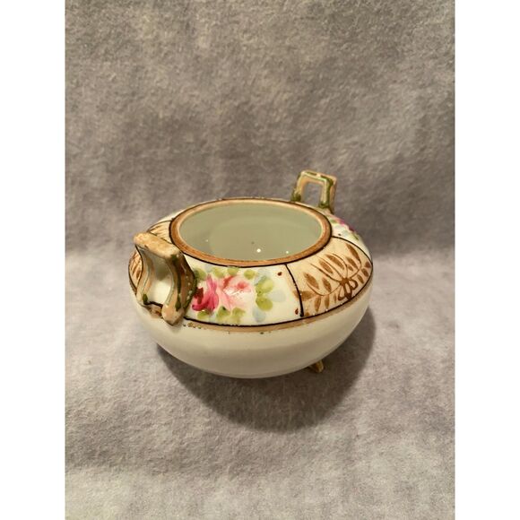 Nippon Footed Sugar Condiment Bowl Hand Painted Rose Pattern No Lid Japan - Picture 9 of 9